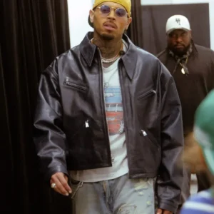 Chris Brown R&B Tour Dark Brown Leather Bomber Jacket