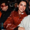 Dua Lipa Yankees Game Red Croc Leather Coat