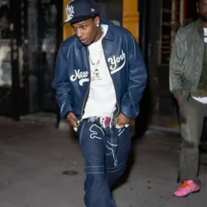 Get A$AP Rocky New York Navy Blue Leather Jacket