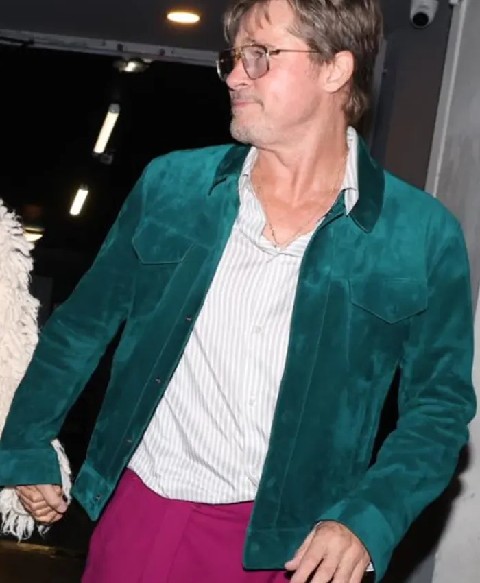 Get Brad Pitt James Blake Paris Green Suede Jacket