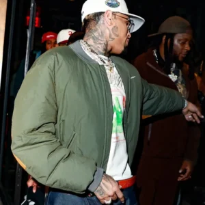 Get Chris Brown NYC Party Green Bomber Jacket