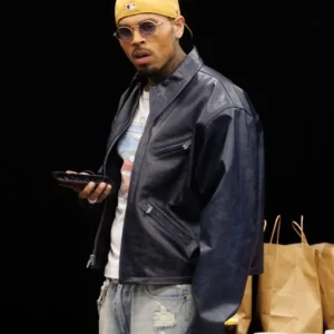 Get Chris Brown R&B Tour Dark Brown Leather Bomber Jacket