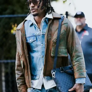 Get Grant Delpit Arrival Distressed Brown Leather Jacket