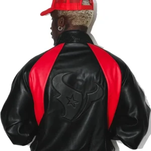 Get Houston Texans Black Leather Kru Track Jacket