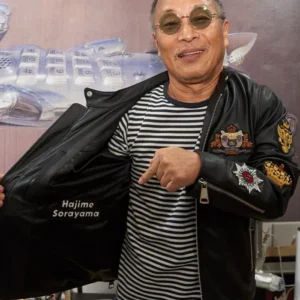 Get Jeff Hamilton Hajime Sorayama Black Leather Jacket