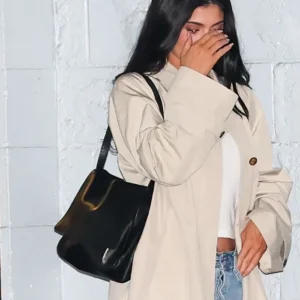 Get Kylie Jenner Celeb Hotspot Sushi Park Beige Coat