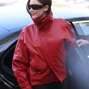 Get Lola Tung Balenciaga Paris Fashion Week Show Red Leather Jacket