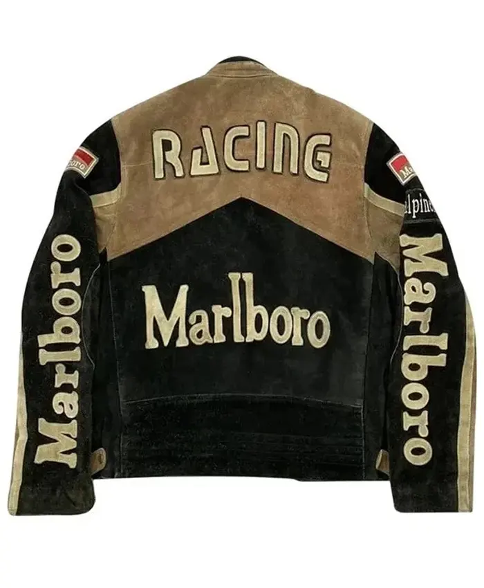 Get Marlboro Racing Suede Biker Motorcycle Jacket