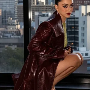 Get Mika Abdalla Burgundy Leather Trench Coat
