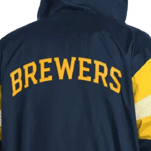 Get Milwaukee Brewers Legacy Lightweight Navy and Gold Hooded Jacket