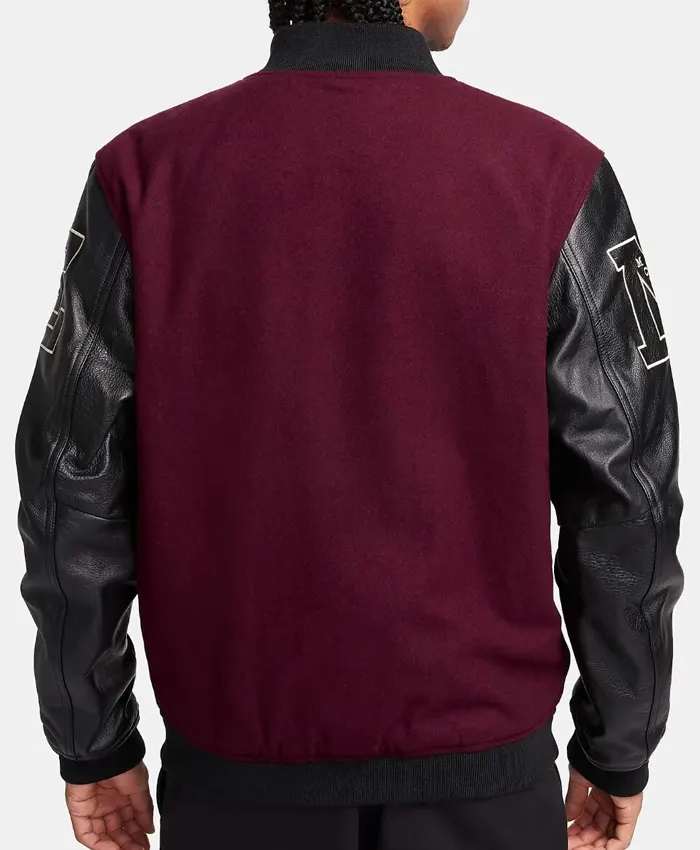 Get Nike Destroyer Maroon Wool Varsity Bomber Jacket