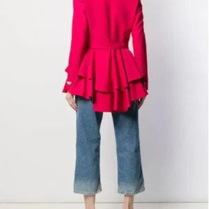 Get Ted Lasso S2 Keeley Jones Heart Button Pink Wool Blazer