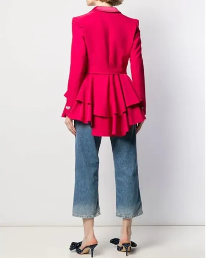 Get Ted Lasso S2 Keeley Jones Heart Button Pink Wool Blazer