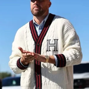 Get Travis Kelce Chiefs Game Arrival H Off-White Cardigan