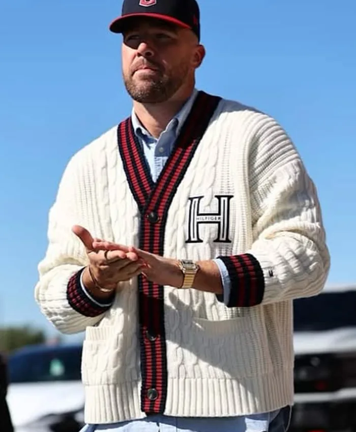 Get Travis Kelce Chiefs Game Arrival H Off-White Cardigan
