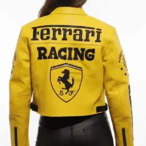 Get Women Ferrari Yellow Cropped Racing Jacket