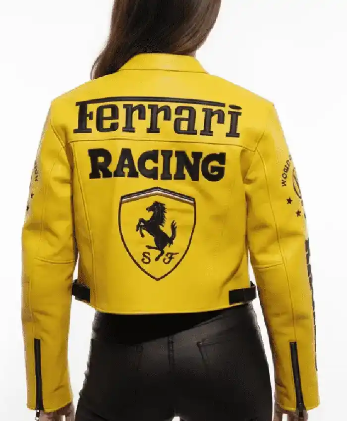 Get Women Ferrari Yellow Cropped Racing Jacket