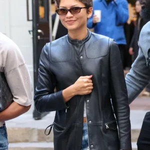 Get Zendaya Paris Black Leather Trench Coat