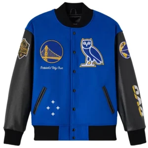 Golden State Warriors x OVO Raglan Full-Snap Varsity Jacket
