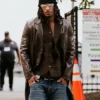 Grant Delpit Cleveland Arrival Brown Leather Coat