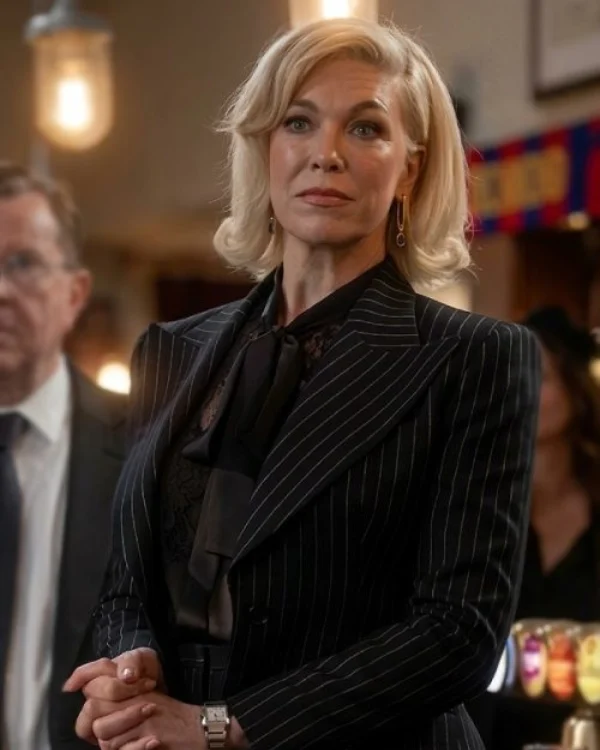 Hannah Waddingham Black Pinstripe Blazer