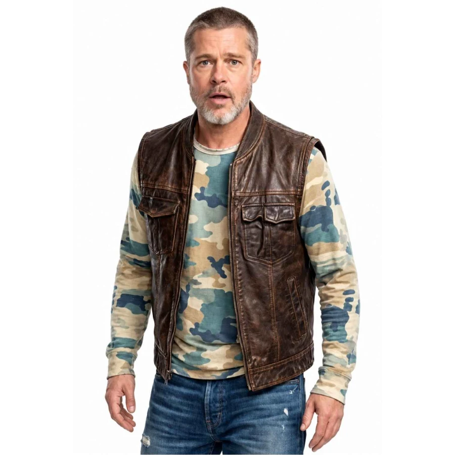 Heart of the Beast 2026 Brad Pitt Brown Leather Vest