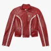 Ladies Redline Bolt High-Collar Red Leather Biker Jacket