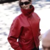 Get Lola Tung Balenciaga Paris Fashion Week Show Red Leather Jacket