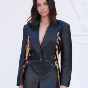 Louis Vuitton Show at PFW Ana de Armas Black Leather Blazer