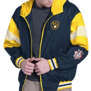 Milwaukee Brewers Legacy Lightweight Navy and Gold Hooded Jacket