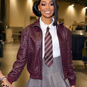 Monica Burgundy Crocodile Leather Bomber Jacket