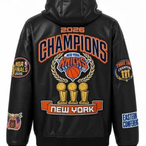 NY Knicks Championship 2026 Zip-Up Leather Hoodie