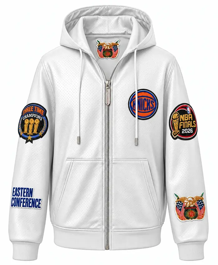 NY Knicks Championship 2026 Zip-Up Leather Hoodie For Sale