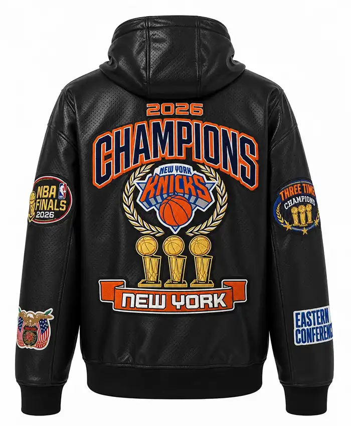 NY Knicks Championship 2026 Zip-Up Leather Hoodie