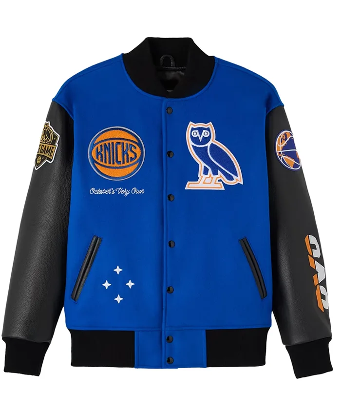 New York Knicks x OVO Raglan Full-Snap Varsity Jacket