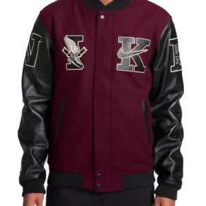 Nike Destroyer Maroon Wool Varsity Bomber Jacket