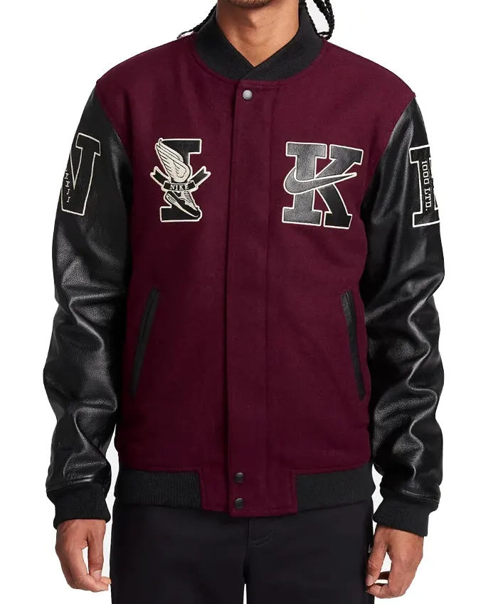 Nike Destroyer Maroon Wool Varsity Bomber Jacket