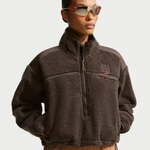 Nike x SKIMS Brown Sherpa Women’s Cropped Jacket