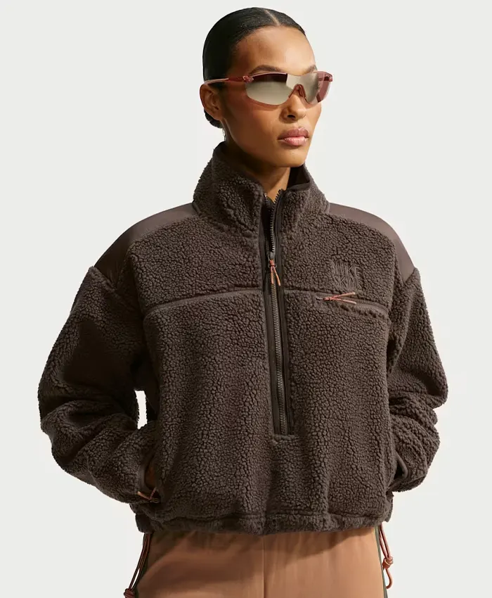 Nike x SKIMS Brown Sherpa Women’s Cropped Jacket