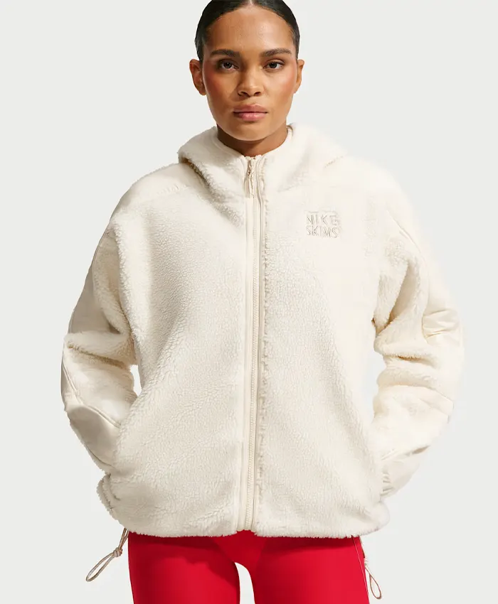 NikeSKIMS White Sherpa Oversized Hooded Jacket