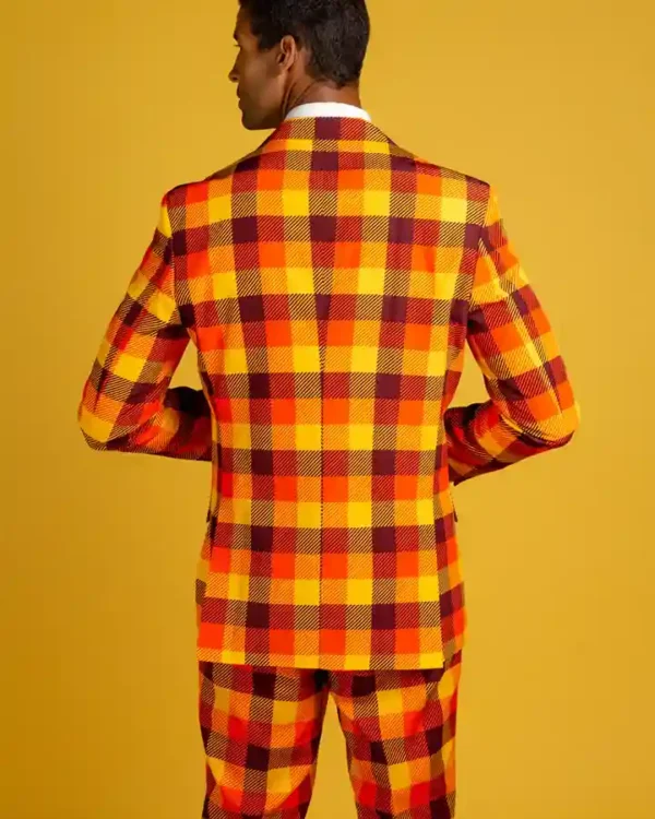 Men’s Thanksgiving Orange Plaid Suit - Image 2