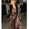 Paris Fashion Week Rosie Huntington Whiteley Satin Coat