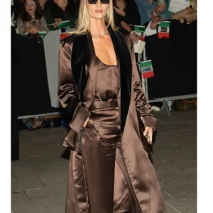 Paris Fashion Week Rosie Huntington Whiteley Satin Coat