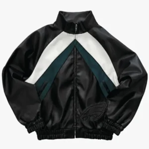 Philadelphia Eagles Black Leather Kru Track Jacket