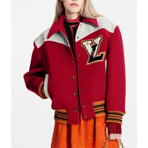 Red Cashgora LV Varsity Jacket