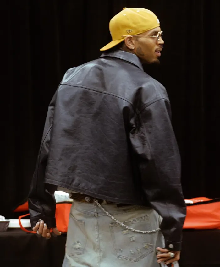 Shop Chris Brown R&B Tour Dark Brown Leather Bomber Jacket