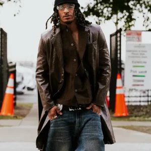 Shop Grant Delpit Cleveland Arrival Brown Leather Coat