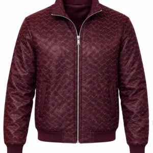 Shop Monica Burgundy Crocodile Leather Bomber Jacket