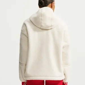 Shop NikeSKIMS White Sherpa Oversized Hooded Jacket