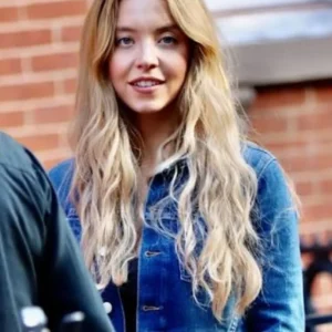 Shop Sydney Sweeney Movie Set The Housemaid Secret Denim Jacket